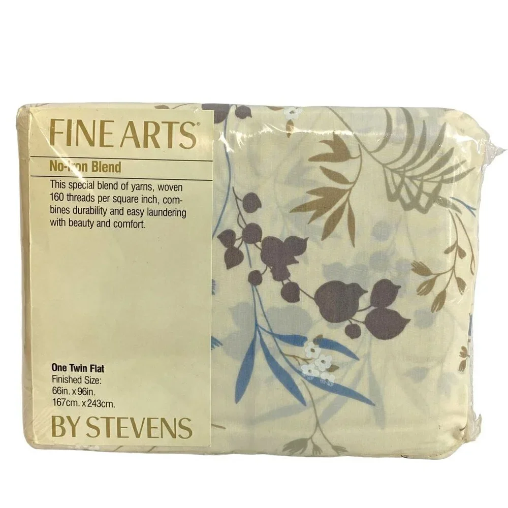 Twin Flat Sheet Fine Arts by Stevens Yellow Beige Floral New Old Stock No Iron B
